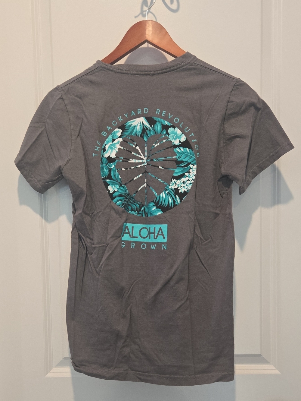 Revolution Charcoal Short-Sleeve Tee with Teal Tropical Back Graphic